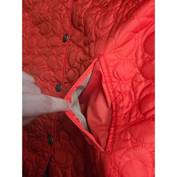 Coach logo orange quilted snap-up jacket - long sleeve, pockets - L - Picture 4 of 8